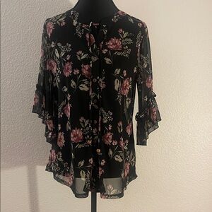 Chic Floral Women's Blouse in Black and Pink